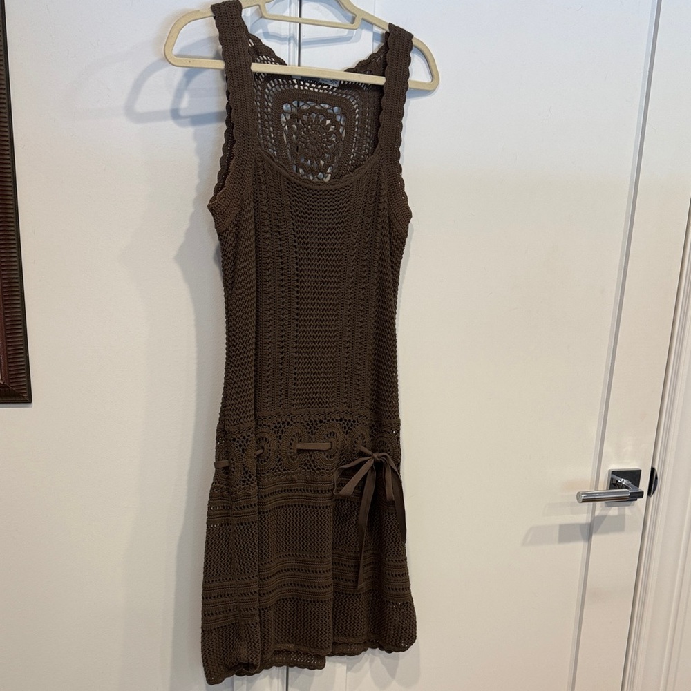 Vintage Athleta Falcon Crochet Medallion Dress,  Olive Green, Size Medium